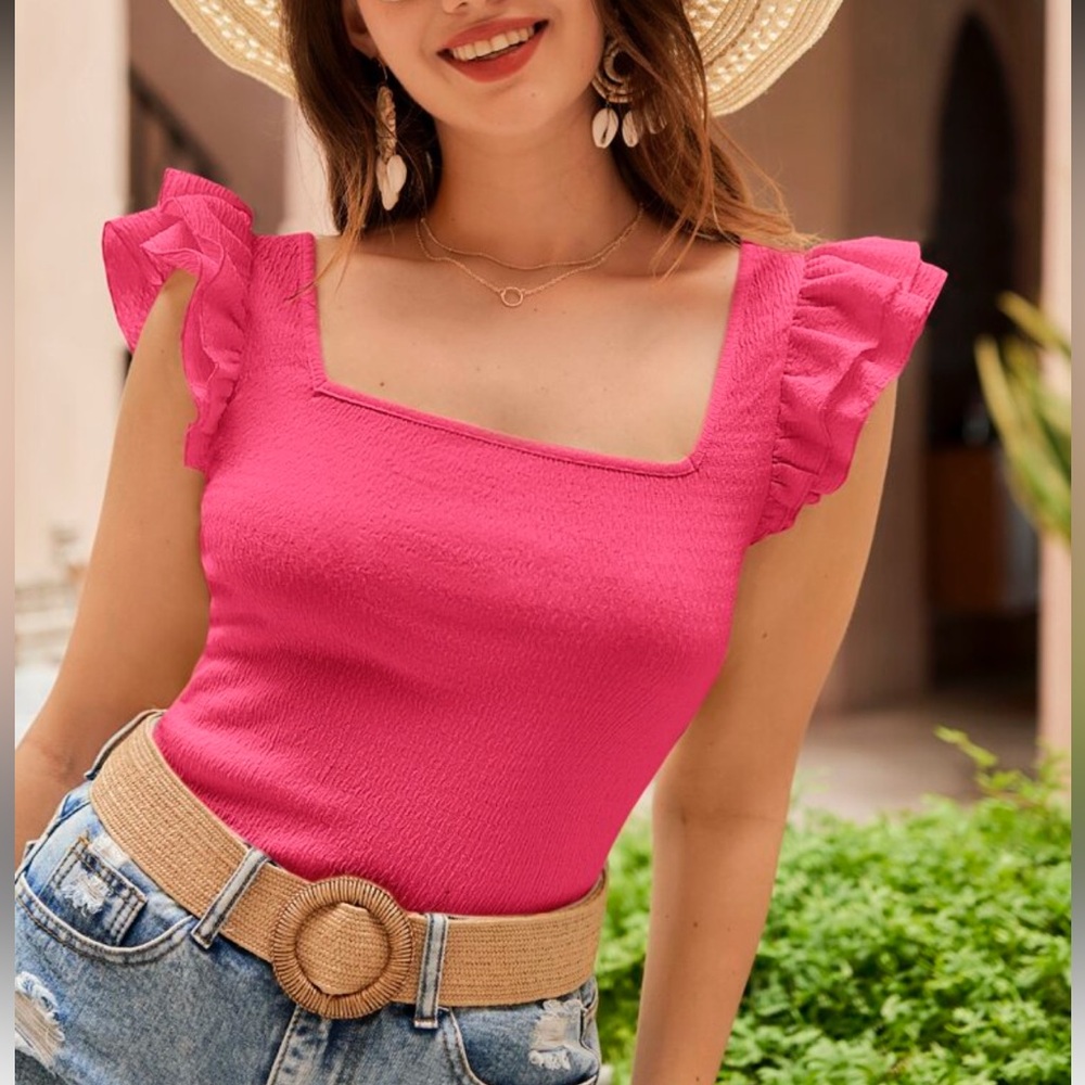 White Ruffle Sleeve Top - Picture 4 of 16